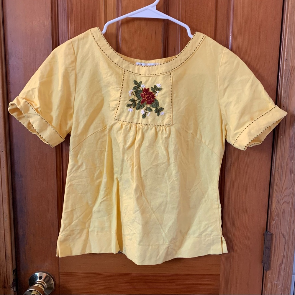 Women’s Yellow Embroidered Square Neck Blouse